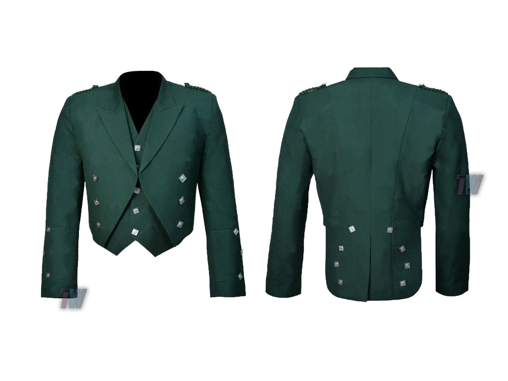 Men's Green Irish Prince Charlie Kilt Jacket with Waistcoat/Vest - Sizes 36"- 54"