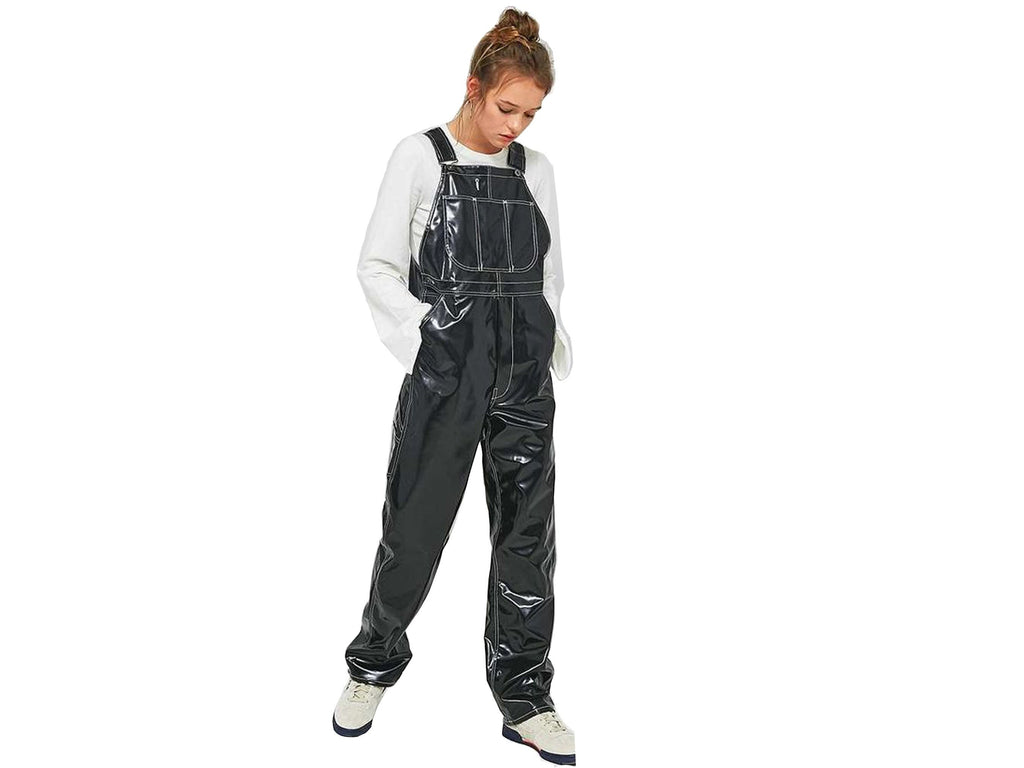 Vinyl Overalls, Dungarees, Jumpsuit, Romper, Playsuit � PVC, Leather � Shortall, Pinafore Dress- Black, Red Outdoor Workwear Overalls