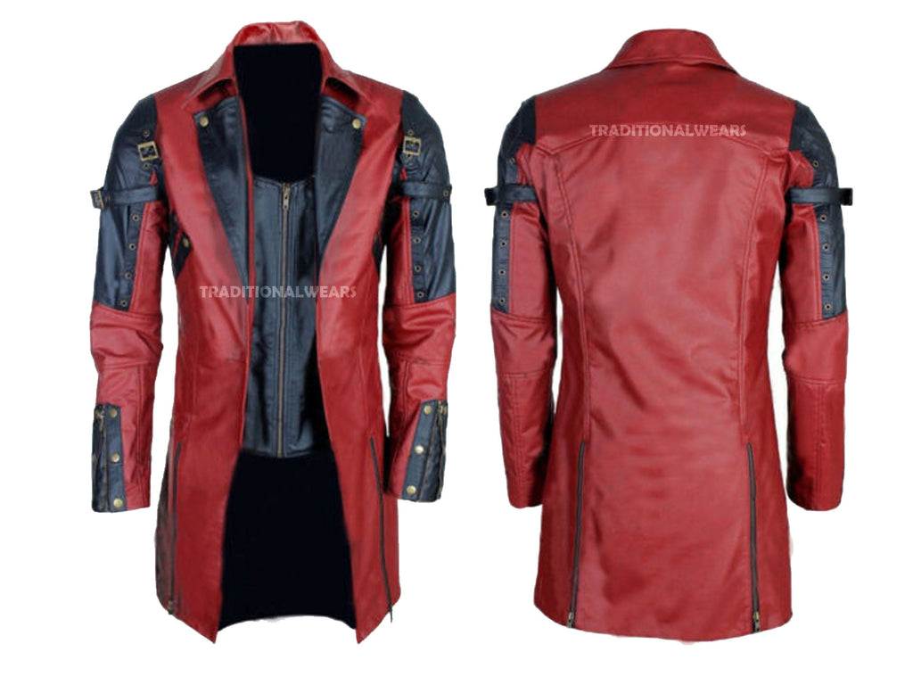 Men's Poison Gothic Military Long Faux Leather Matrix Trench Coat Steampunk Jacket