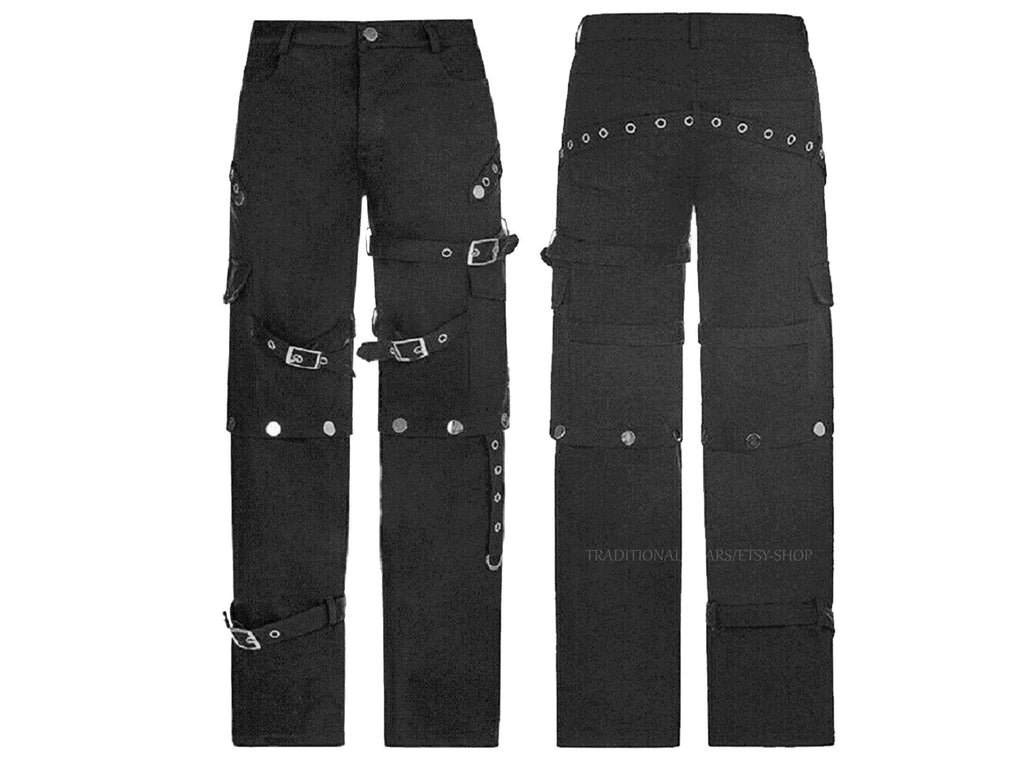 Men Gothic Bondage Pant Rock Hard Loose Punk Pants Detachable Uniform Trousers