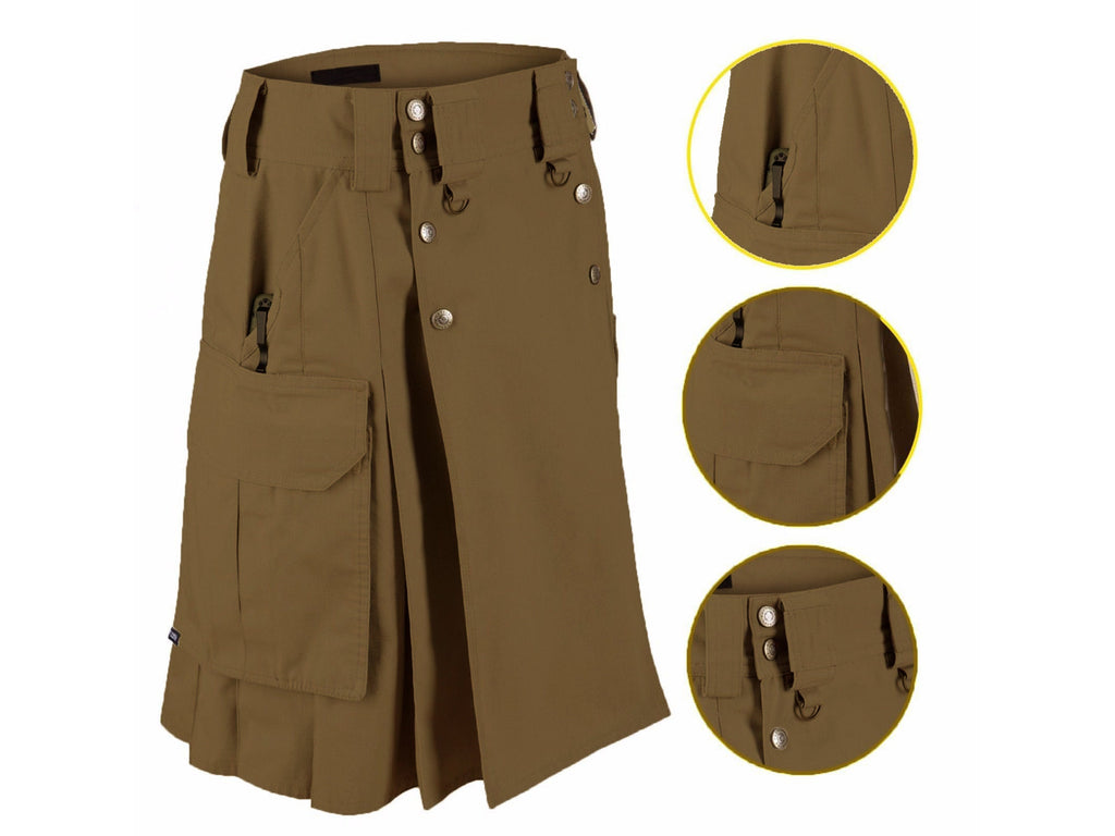 Men's Tactical Combat Cargo Uniform Battle Utility Kilt With Side Pockets