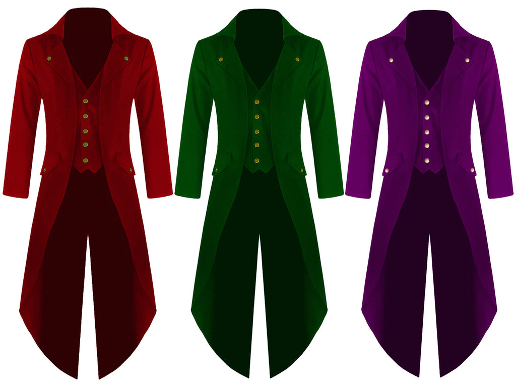Men Steampunk Tailcoat Jacket Golden Buttons three Colors Goth Victorian VTG