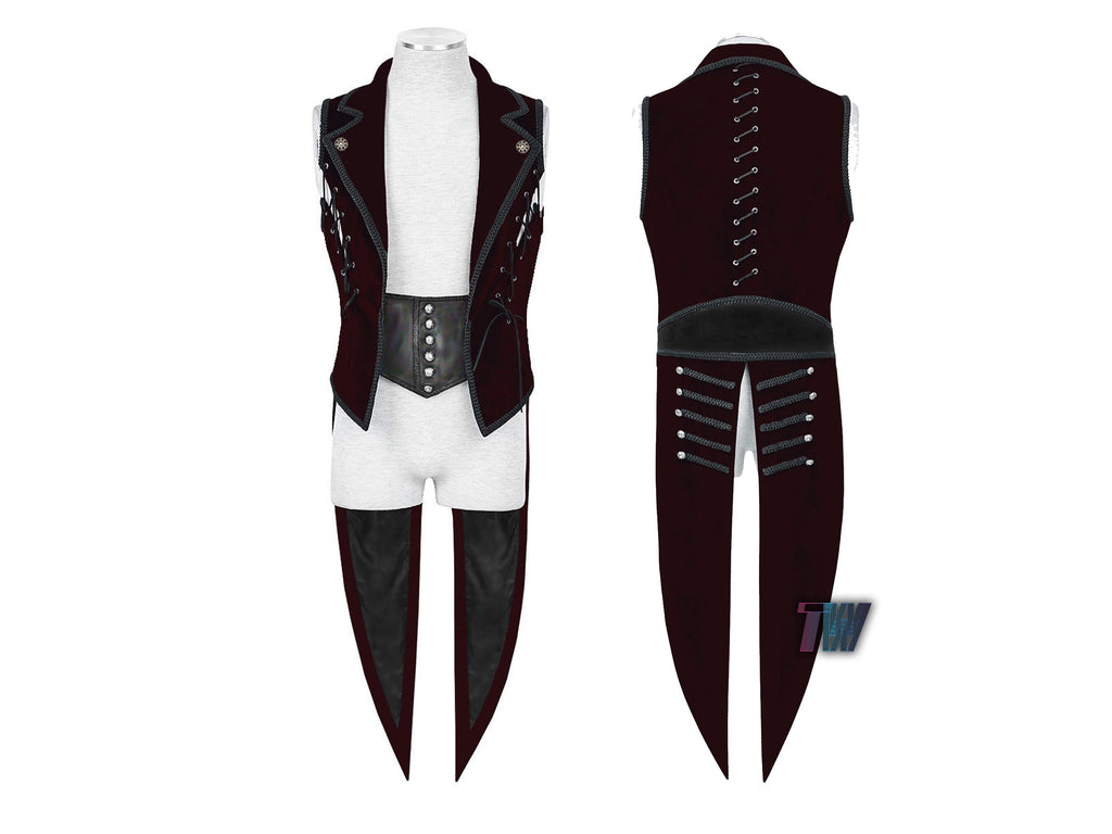 Red Burgundy Velvet Regency Waistcoat Tailcoat Goth Steampunk Rave Vampire