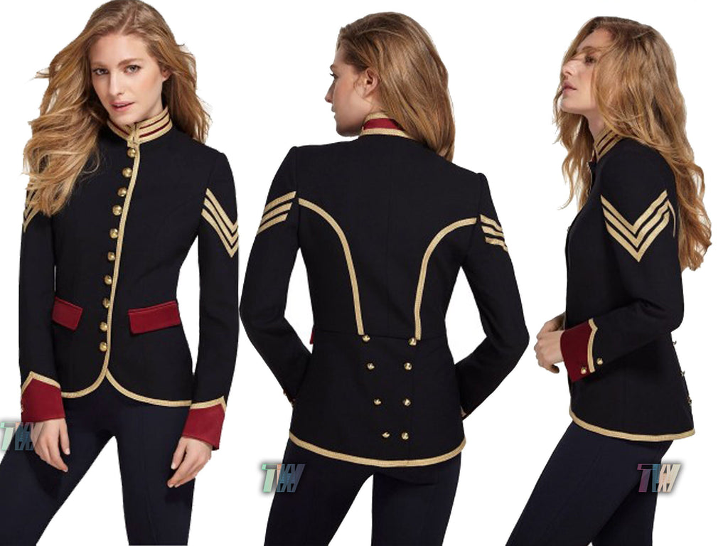 Women Black Cotton Military Jacket Naval Officer Gothic Blazer Army Admiral Coat