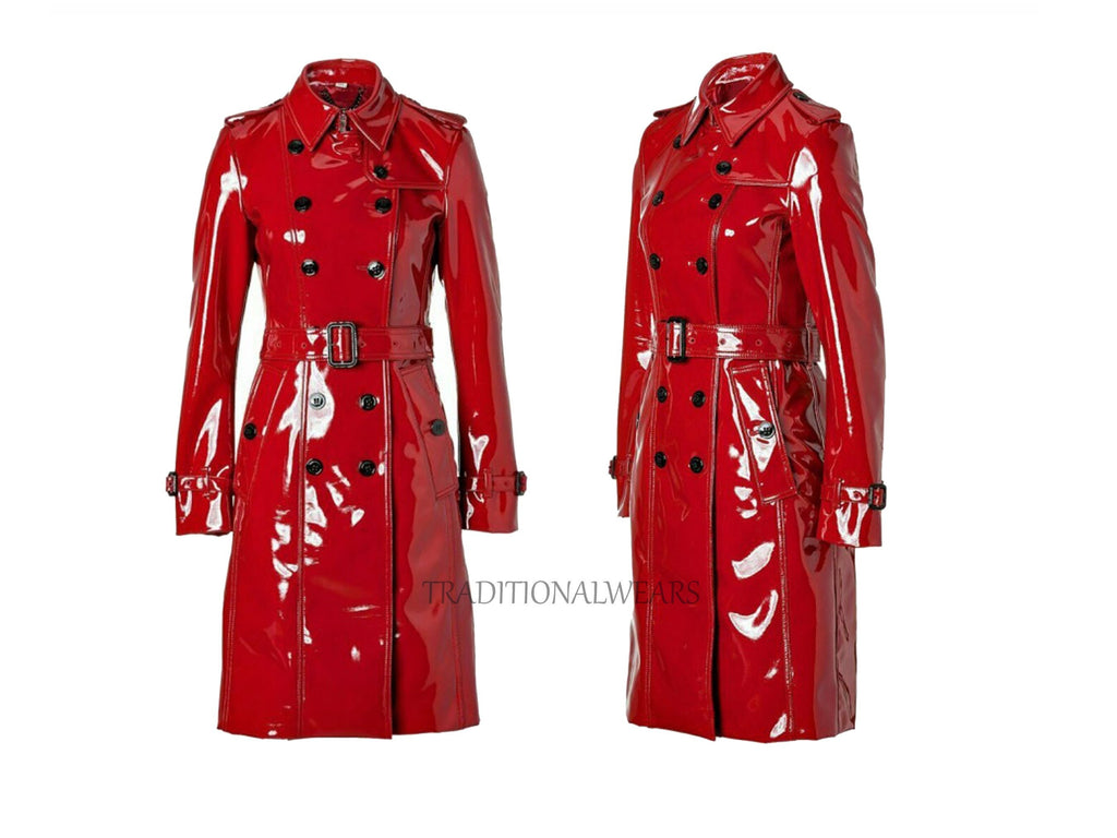 PVC Vinyl Women's Red Trench Coat-All Sizes "XS to 4XL"