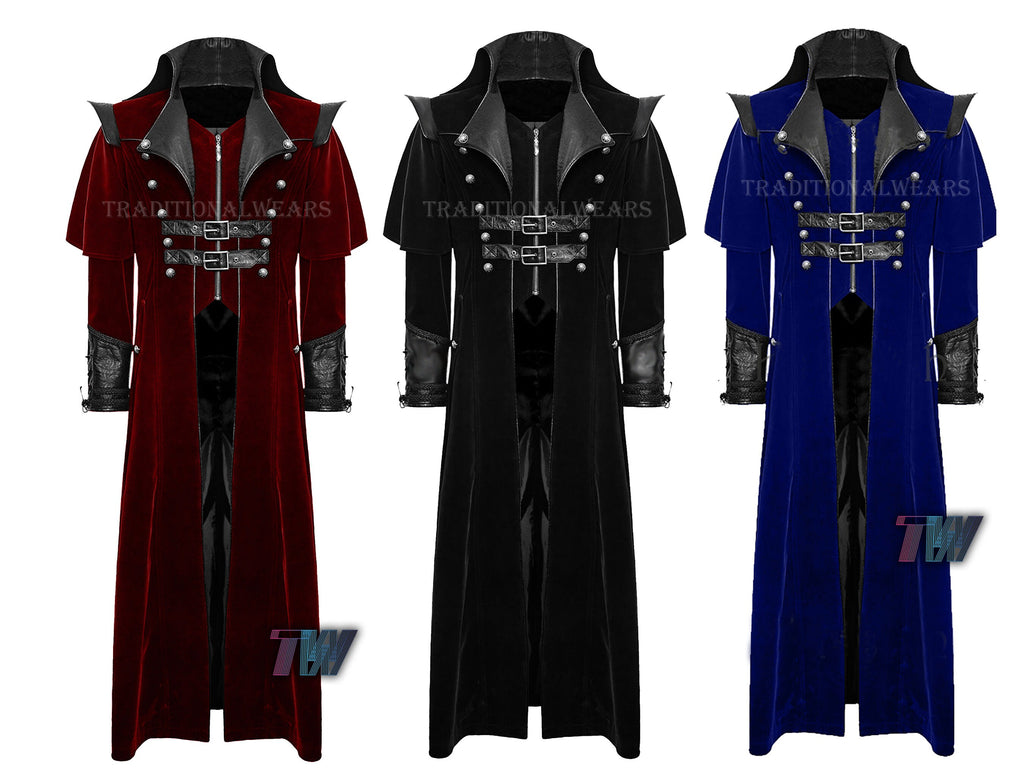 Men's Steampunk Clothing Military Trench Long Coat Cosplay Jacket Black Gothic Dress ,Punk Highwayman Regency Long Coat,Free Shipping USA