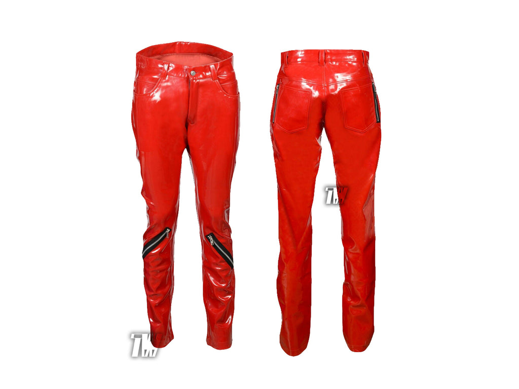 New Women's Trendy Pvc Vinyl Red Emo Punk Skinny Zipper Pants
