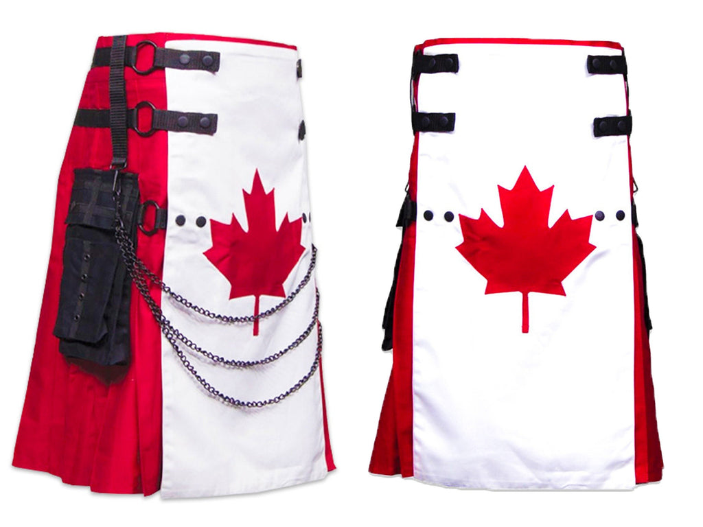 New Modern and Classic Design Canadian Flag Patriotic Hybrid Utility Kilt For Men