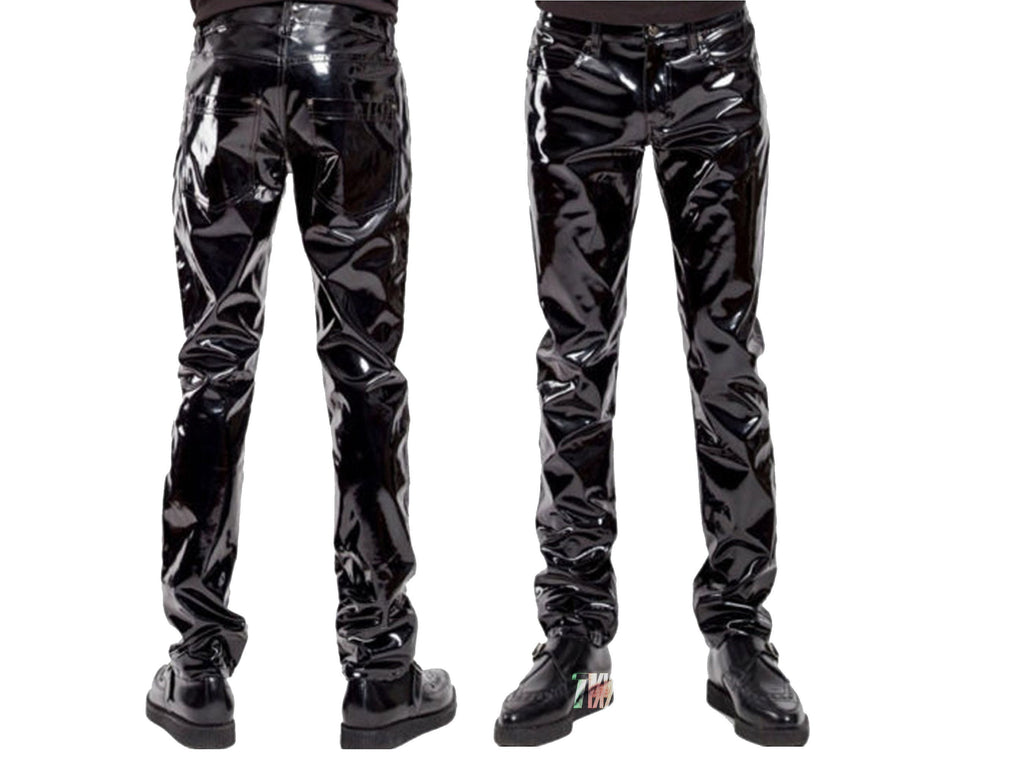 Men's Evil Gothic PVC Vinyl Gloss Rock Stage Rocker Skinny Jeans Pants