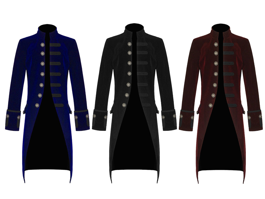 Men Velvet Frock Coat Gothic Victorian Jacket Steampunk Pirate Vampire