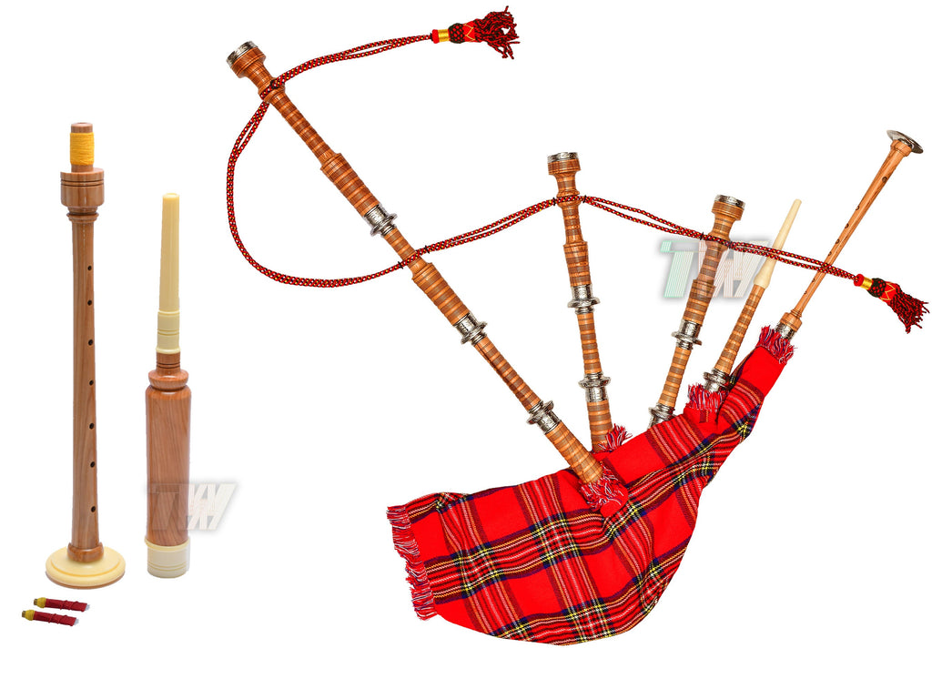 Scottish Great Highland Bagpipes Engraved Brass Mounts Rosewood Various Tartans Bagpipes