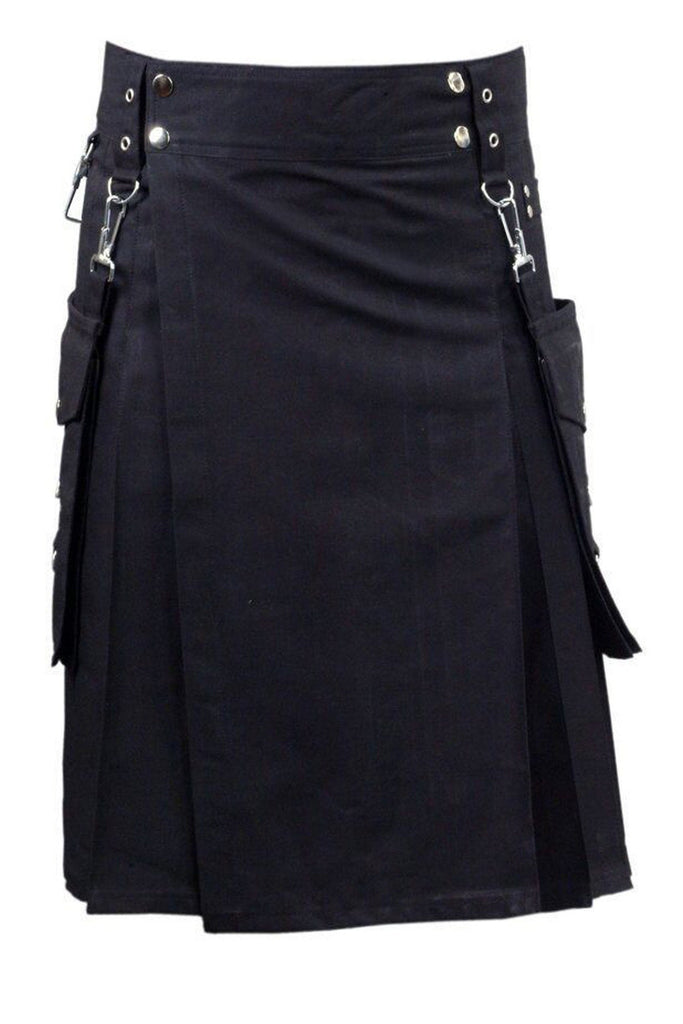 New Active Black Detachable Pockets Utility Kilt for Running Unisex