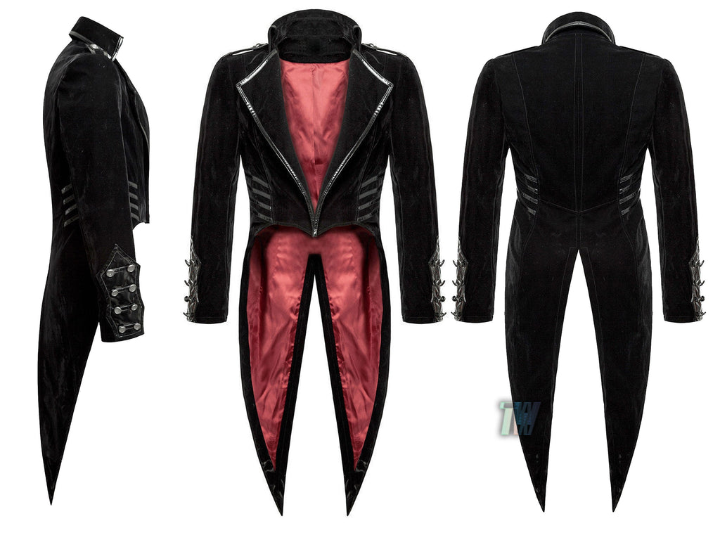 Men's Tailcoat Jacket Black Velvet Gothic Steampunk Vampire Swallowtail Costume