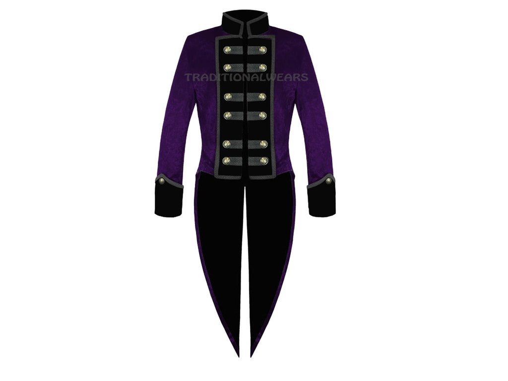 Men Victorian Gothic Edwardian Tailcoat Jacket Purple Steampunk Tailcoat Vampire Costume