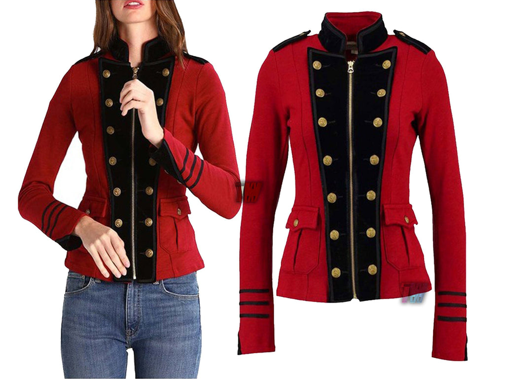 Women's Red Wool Military Jacket Army Commander Officer Band Trench Steampunk