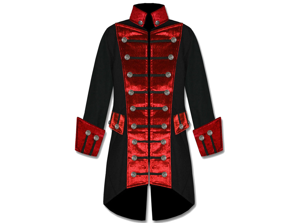 Men�s Red Velvet Trim Steampunk Vampire Goth Jacket Pirate Coat